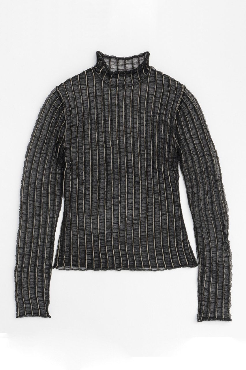 メゾンスペシャル/MAISON SPECIALの【予約販売】Shirring Stripe Sheer Knitwear/シャーリングストライプシアーニット(BLK(ブラック)/21242365212)