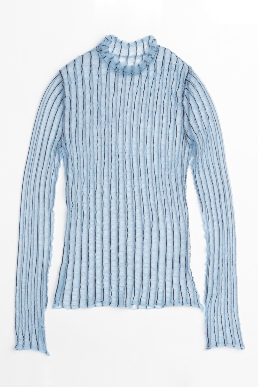 メゾンスペシャル/MAISON SPECIALの【予約販売】Shirring Stripe Sheer Knitwear/シャーリングストライプシアーニット(BLU(ブルー)/21242365212)