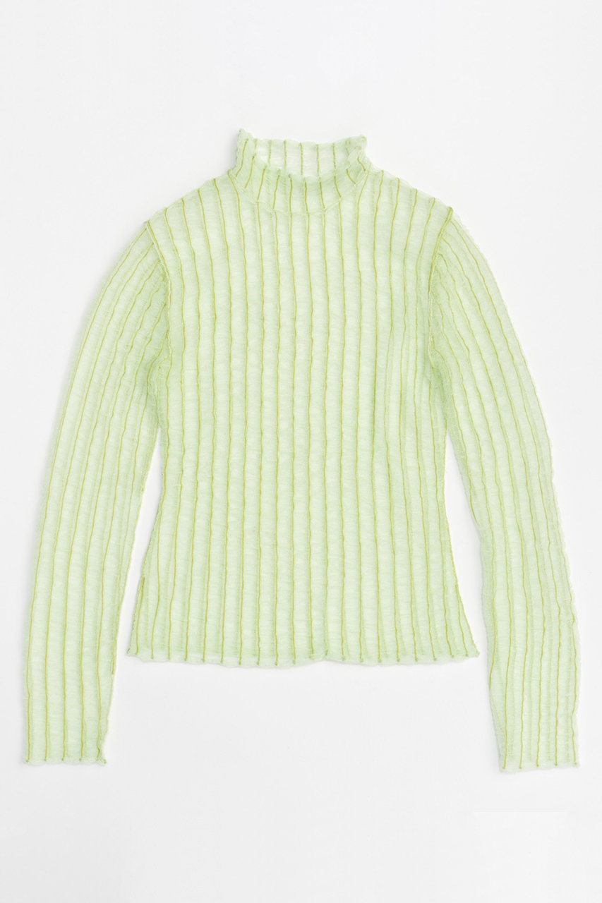 メゾンスペシャル/MAISON SPECIALの【予約販売】Shirring Stripe Sheer Knitwear/シャーリングストライプシアーニット(LIME(ライム)/21242365212)