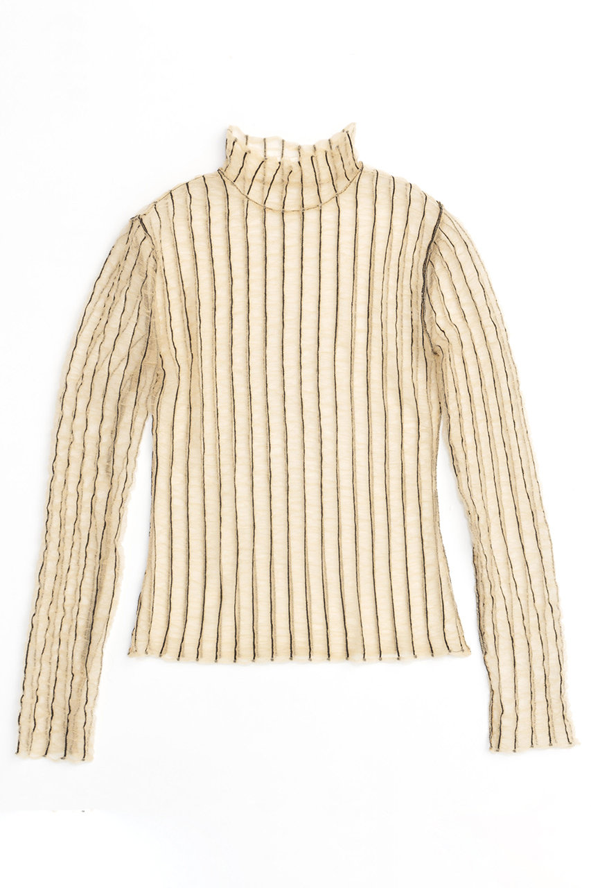 メゾンスペシャル/MAISON SPECIALの【予約販売】Shirring Stripe Sheer Knitwear/シャーリングストライプシアーニット(BGE(ベージュ)/21242365212)