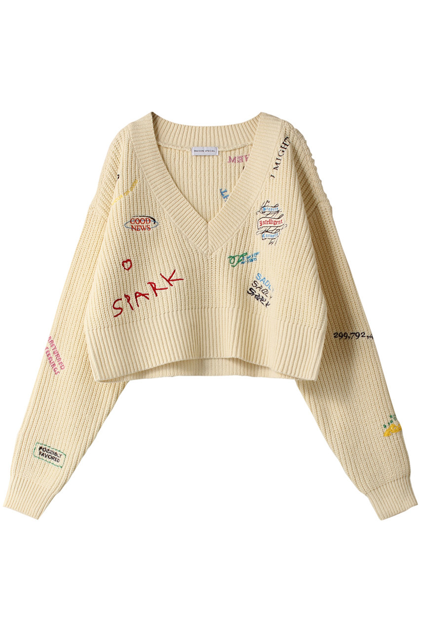 メゾンスペシャル/MAISON SPECIALのV-neck Embroidery Knitwear/Vネックエンブロイダリーニット(WHT(ホワイト)/21242365306)