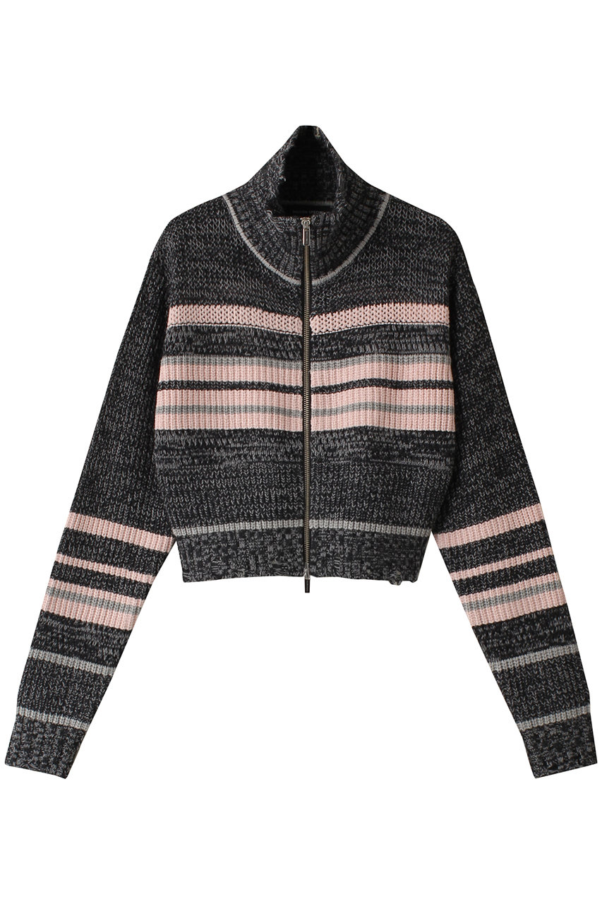 メゾンスペシャル/MAISON SPECIALのFront Zip Mesh Border Knitwear/フロントジップメッシュボーダーニット(GRY(グレー)/21242365705)