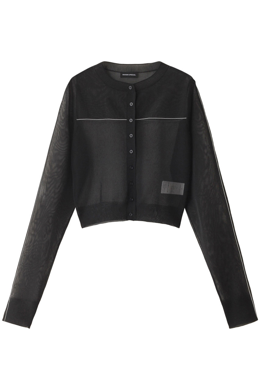 メゾンスペシャル/MAISON SPECIALのColor Line Sheer Knit Cardigan/カラーラインシアーカーディガン(BLK(ブラック)/21242365706)