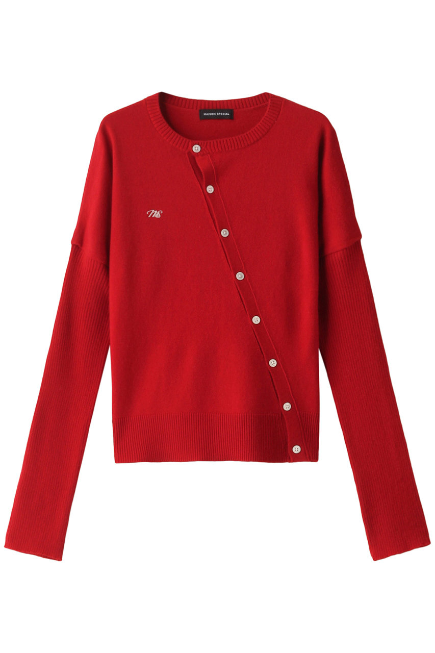 メゾンスペシャル/MAISON SPECIALのAsymmetry Knit Cardigan/アシンメトリーニットカーディガン(RED(レッド)/21242365801)