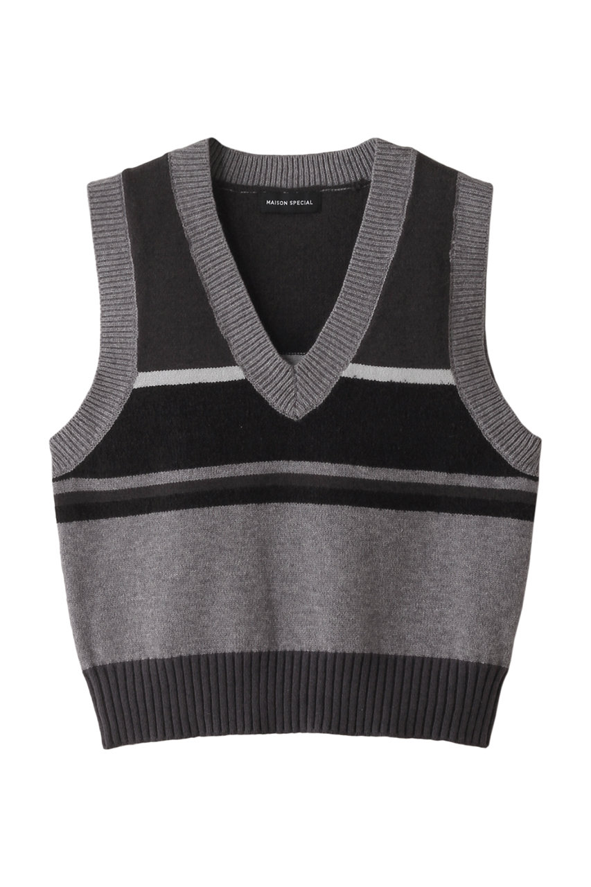 メゾンスペシャル/MAISON SPECIALのBicolor Knit  Vest/バイカラーベスト(GRY(グレー)/21242365802)