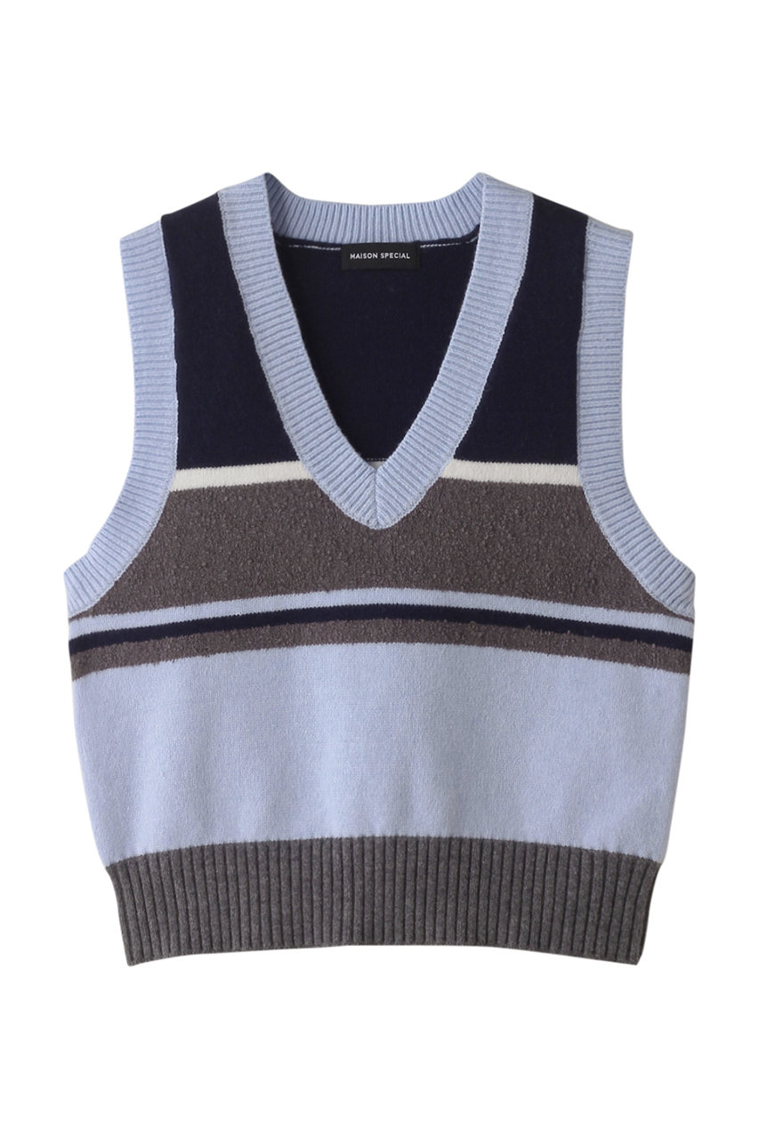 メゾンスペシャル/MAISON SPECIALのBicolor Knit  Vest/バイカラーベスト(BLU(ブルー)/21242365802)