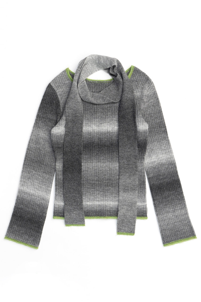 メゾンスペシャル/MAISON SPECIALのWith Muffler Gradient Knit Tops/マフラー付キグラデーションニットトップス(GRY(グレー)/21242365805)