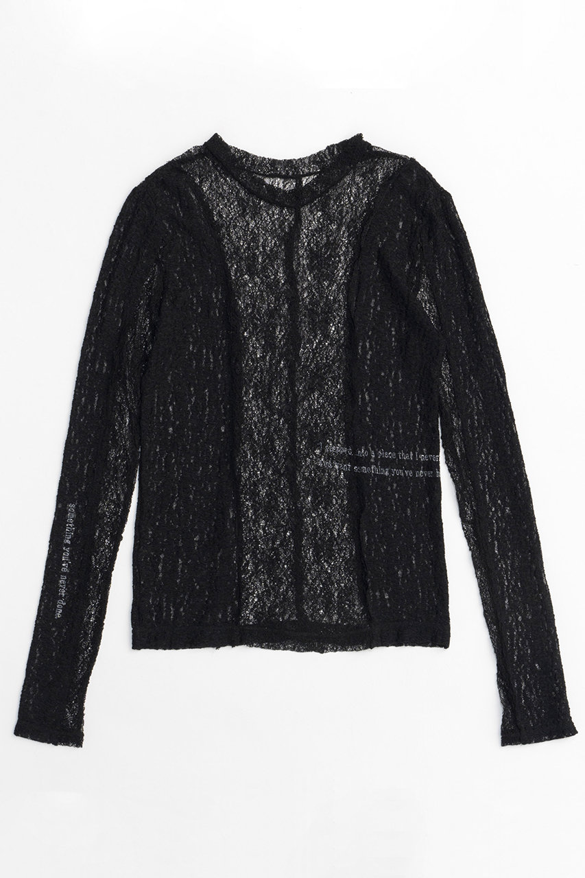 メゾンスペシャル/MAISON SPECIALのLogo Tattoo Blocking Lace Tops/ロゴタトゥーブロッキングレーストップス(BLK(ブラック)/21242415202)