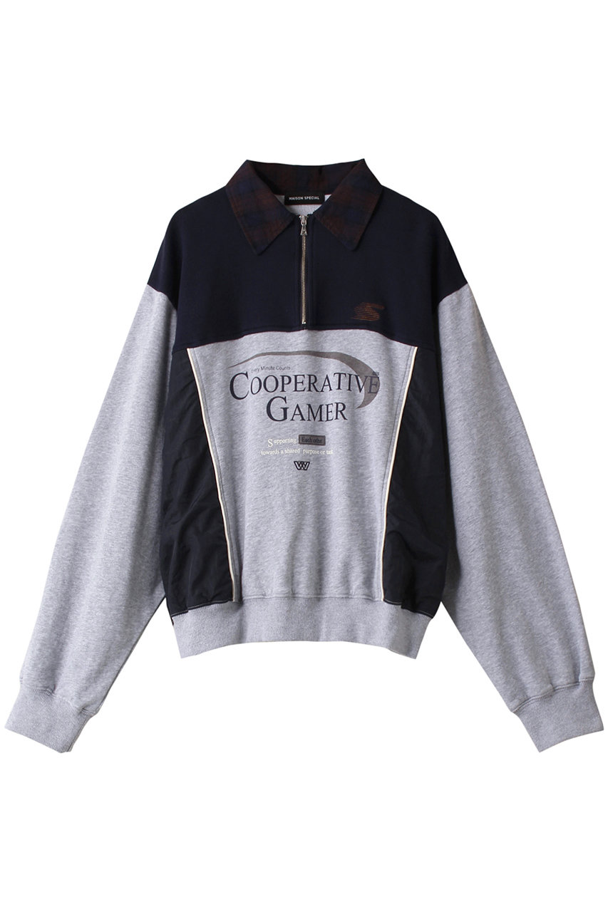 メゾンスペシャル/MAISON SPECIALのCompany Print Half Zip Sweatshirt/カンパニーハーフジップスウェット(NVY(ネイビー)/21242415205)