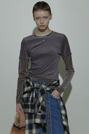 メゾンスペシャル/MAISON SPECIALのWith Heart Necklace Velor Tops/ハートネックレス付きベロアトップス(110100/110103)