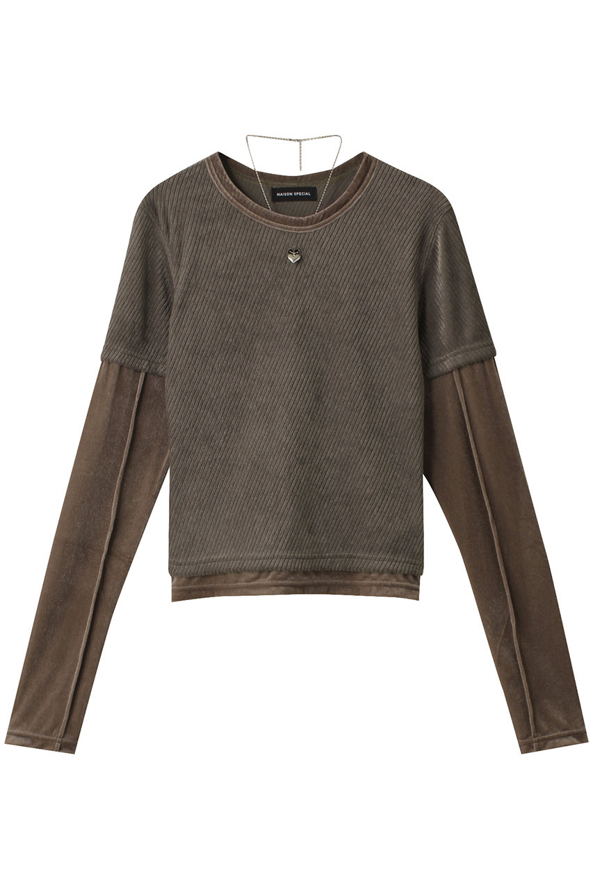 メゾンスペシャル/MAISON SPECIALのWith Heart Necklace Velor Tops/ハートネックレス付きベロアトップス(GRY(グレー)/21242415206)