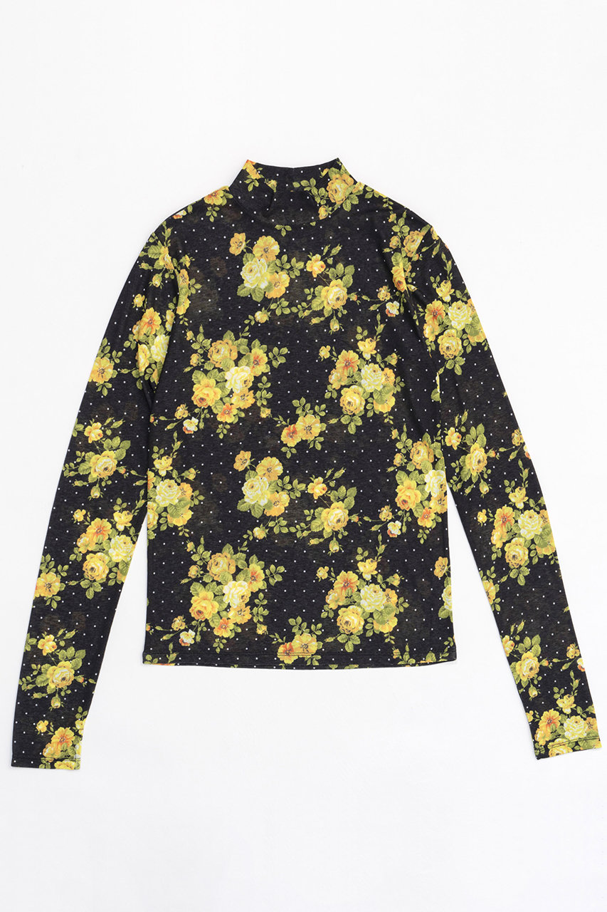 メゾンスペシャル/MAISON SPECIALのFlower Dot Turtle High Neck Tops/フラワードットタートルハイネックトップス(YEL(イエロー)/21242415305)