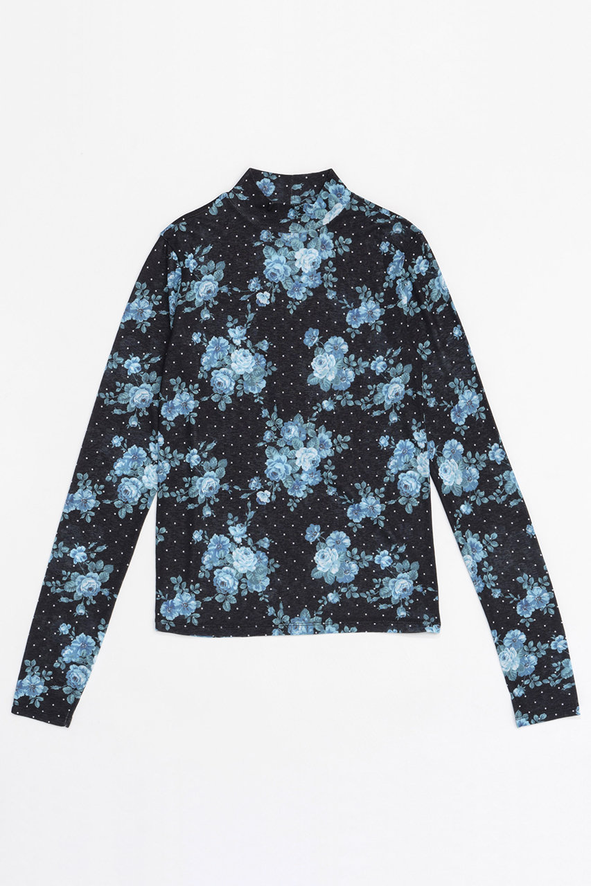 メゾンスペシャル/MAISON SPECIALのFlower Dot Turtle High Neck Tops/フラワードットタートルハイネックトップス(BLU(ブルー)/21242415305)