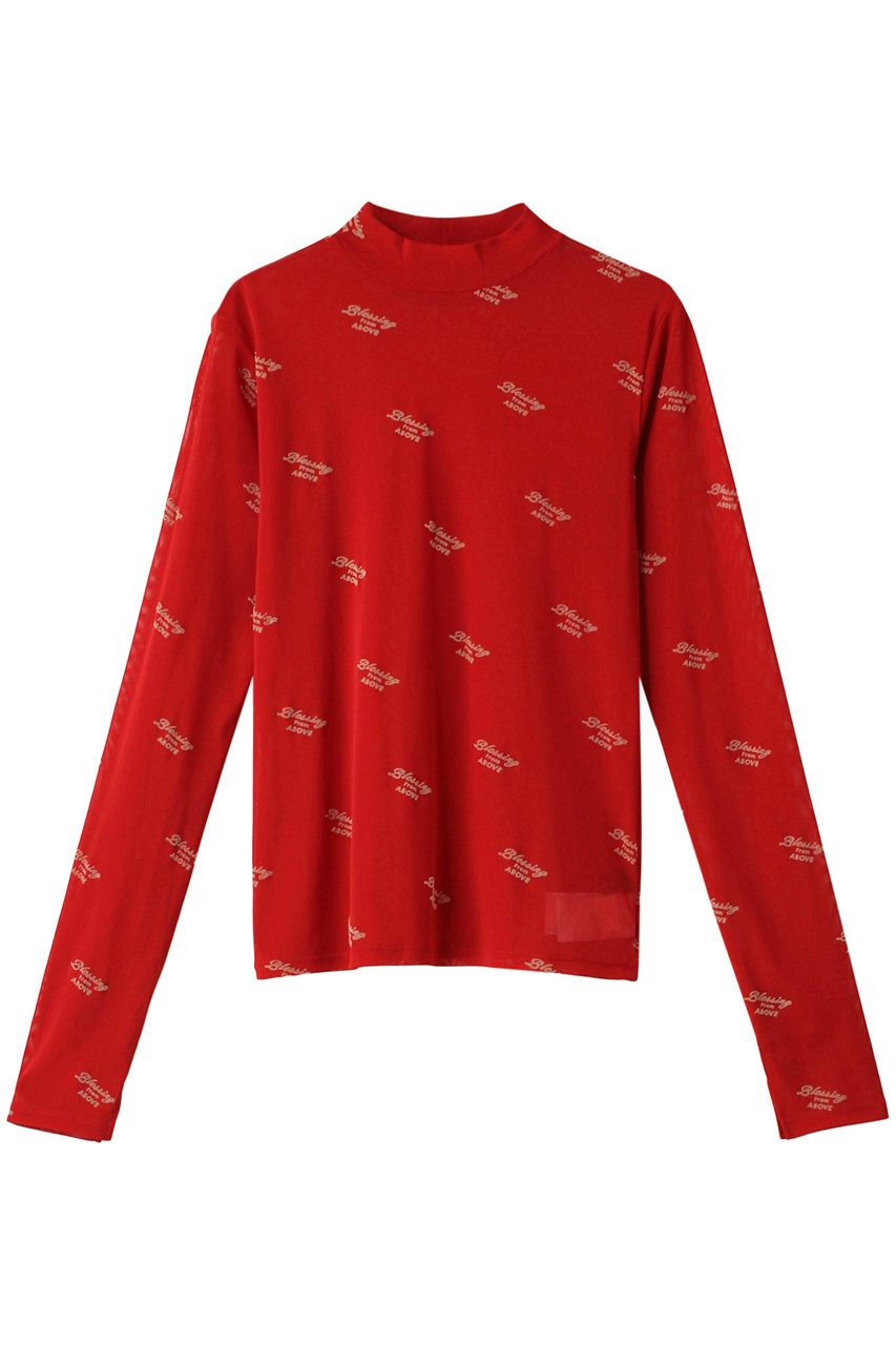 メゾンスペシャル/MAISON SPECIALのBLESSING Flocky Print Turtleneck Tops/BLESSINGフロッキータートルトップス(RED(レッド)/21242415316)