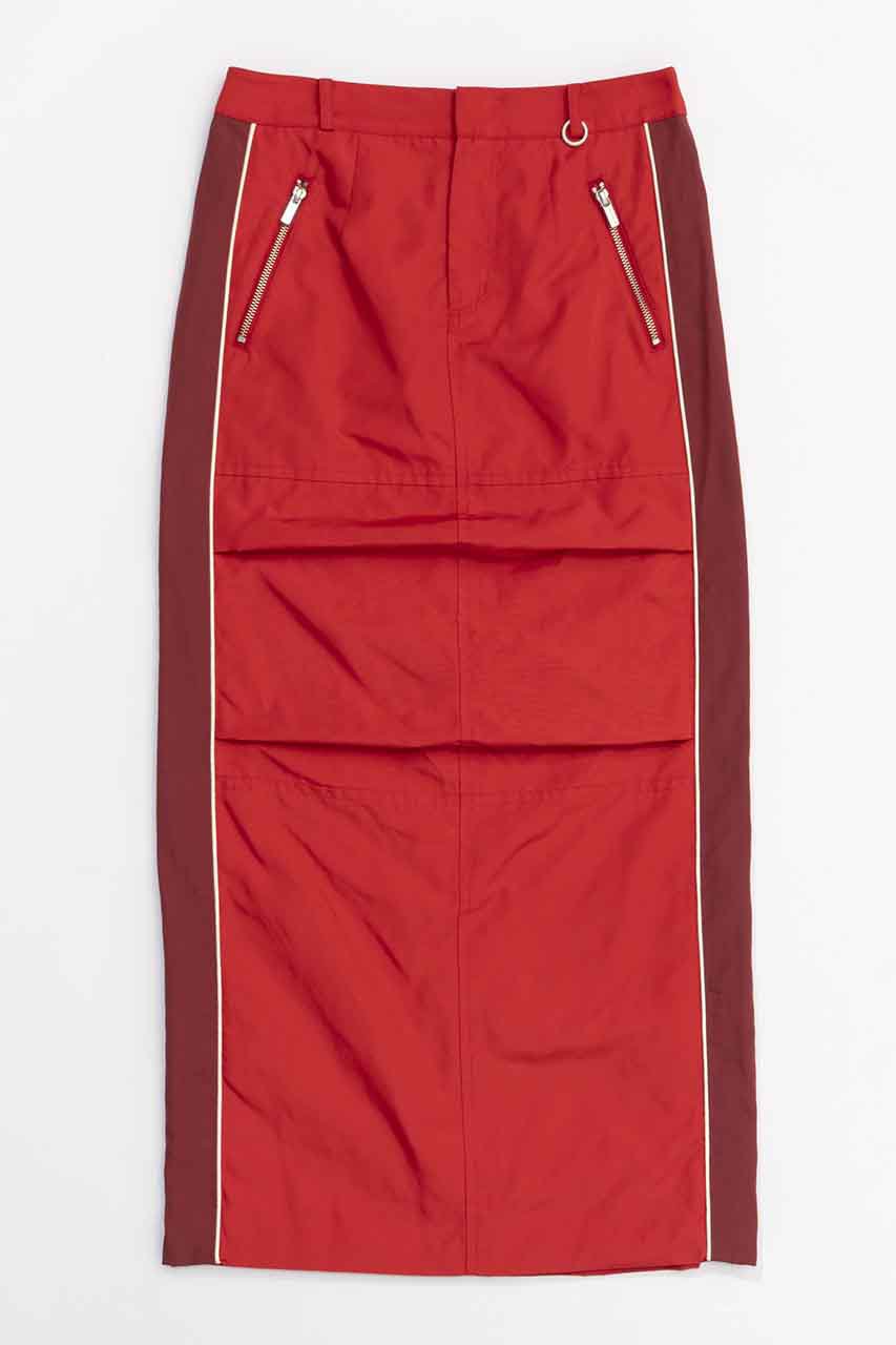 メゾンスペシャル/MAISON SPECIALのSide Line Oxford Maxi Skirt/サイドラインオックスマキシスカート(RED(レッド)/21242515304)