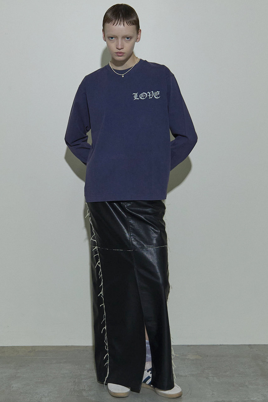 セール】Tack Pleats Vegan Leather Long Skirt/タックプリーツ