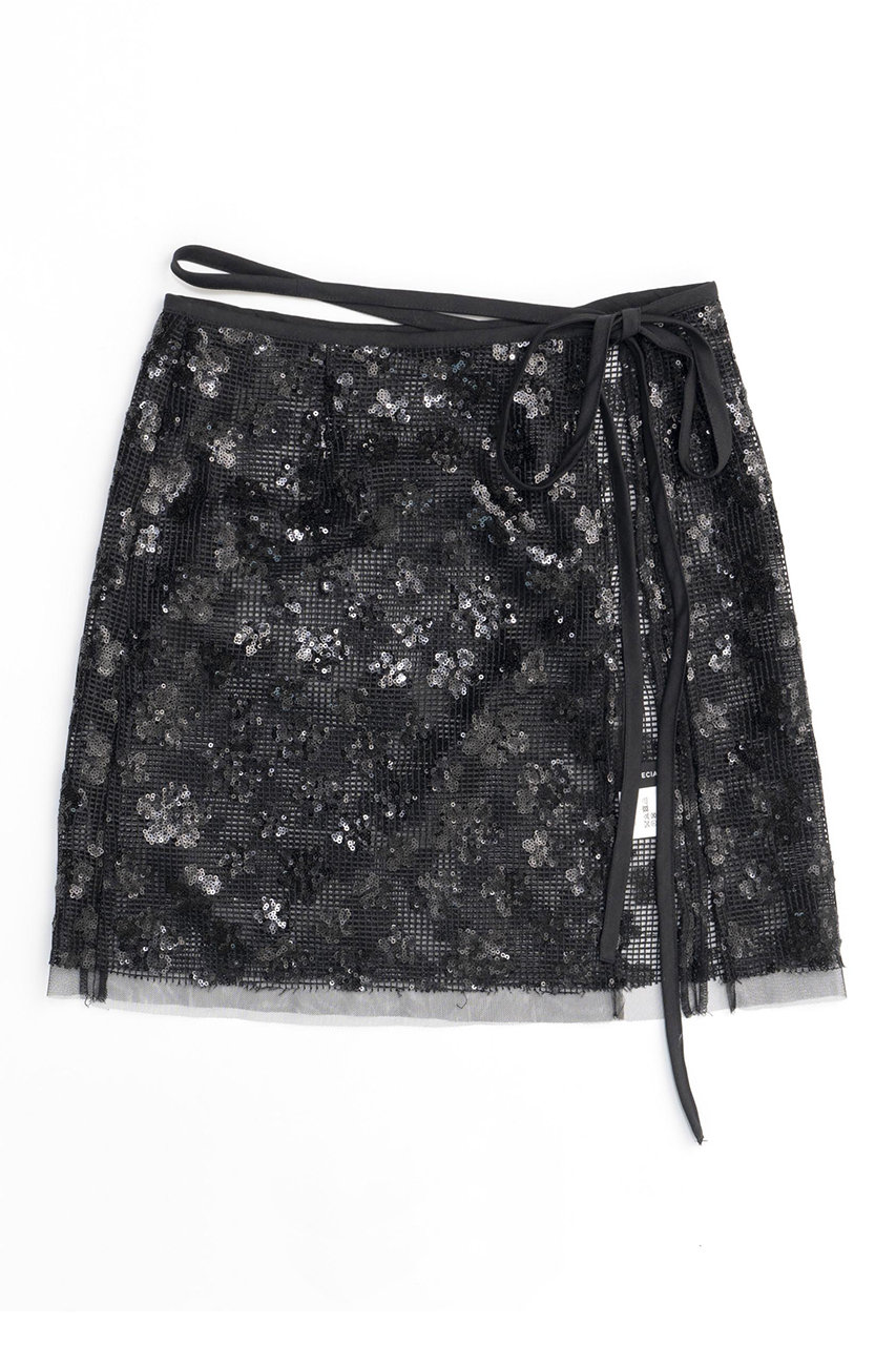 メゾンスペシャル/MAISON SPECIALのGlitter Flower Wrap Skirt/キラキラフラワーラップスカート(BLK(ブラック)/21242665303)