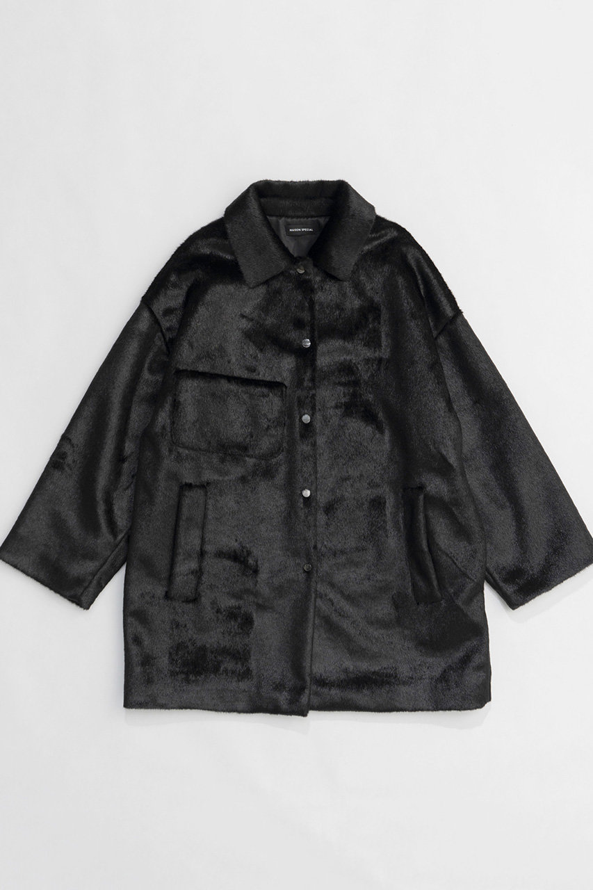 メゾンスペシャル/MAISON SPECIALのFaux Fur Bal Collar Coat/フェイクファーステンカラーコート(BLK(ブラック)/21242165204)