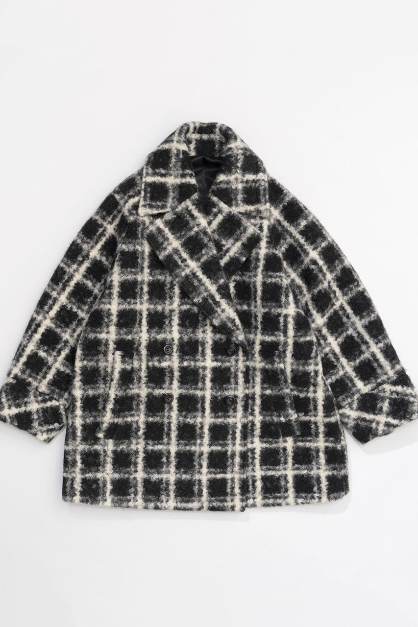 メゾンスペシャル/MAISON SPECIALのCheckered Over Silhouette Middle Coat/チェックオーバーミドルコート(BLK(ブラック)/21242165303)