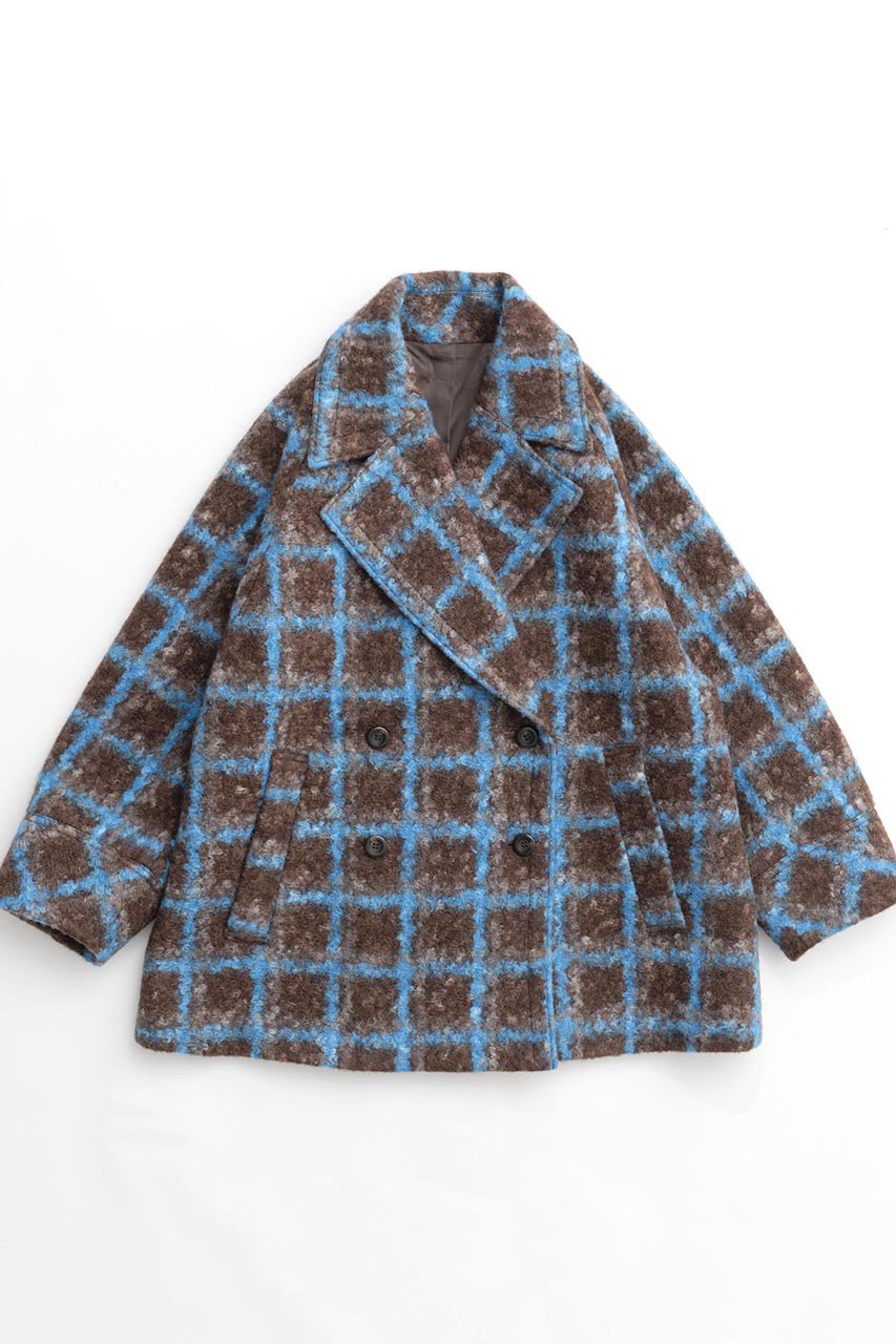 MAISON SPECIAL Checkered Over Silhouette Middle Coat/チェックオーバーミドルコート (BLU(ブルー), FREE) メゾンスペシャル ELLE SHOP