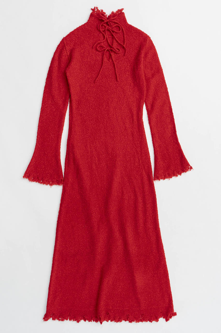 メゾンスペシャル/MAISON SPECIALのRibbon Detail Scrub Fabric Maxidresses/リボンスクラブワンピース(RED(レッド)/21242265804)