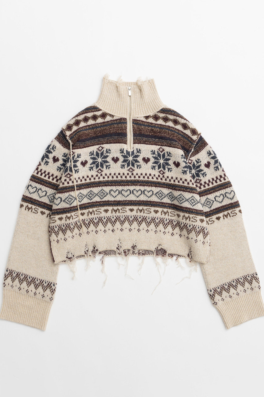 MAISON SPECIAL Nordic Pattern Half Zip Knit Tops/ノルディックハーフジップニット (IVR(アイボリー), FREE) メゾンスペシャル ELLE SHOP