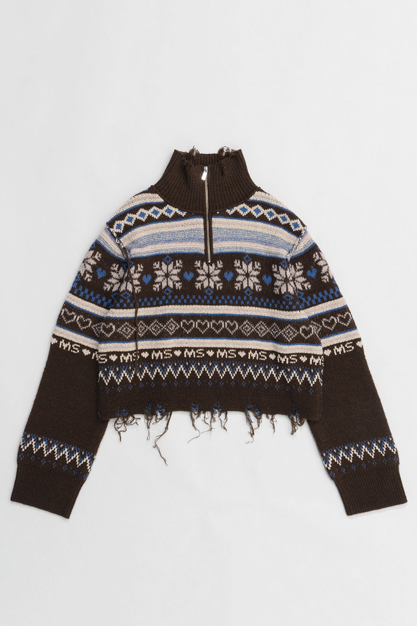 MAISON SPECIAL Nordic Pattern Half Zip Knit Tops/ノルディックハーフジップニット (BRN(ブラウン), FREE) メゾンスペシャル ELLE SHOP MAISON SPECIAL Nordic Pattern Half Zip Knit Tops/ノルディックハーフジップニット (BRN(ブラウン), FREE) メゾンスペシャル ELLE SHOP