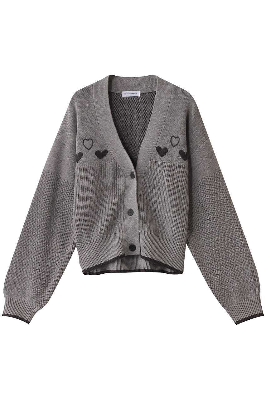 MAISON SPECIAL(メゾンスペシャル)｜【予約販売】Heart Jacquard Short Length Knit  Cardigan/ハートジャガードショートニットカーディガン/GRY(グレー) の通販｜ELLESHOP・(エル・ショップ)