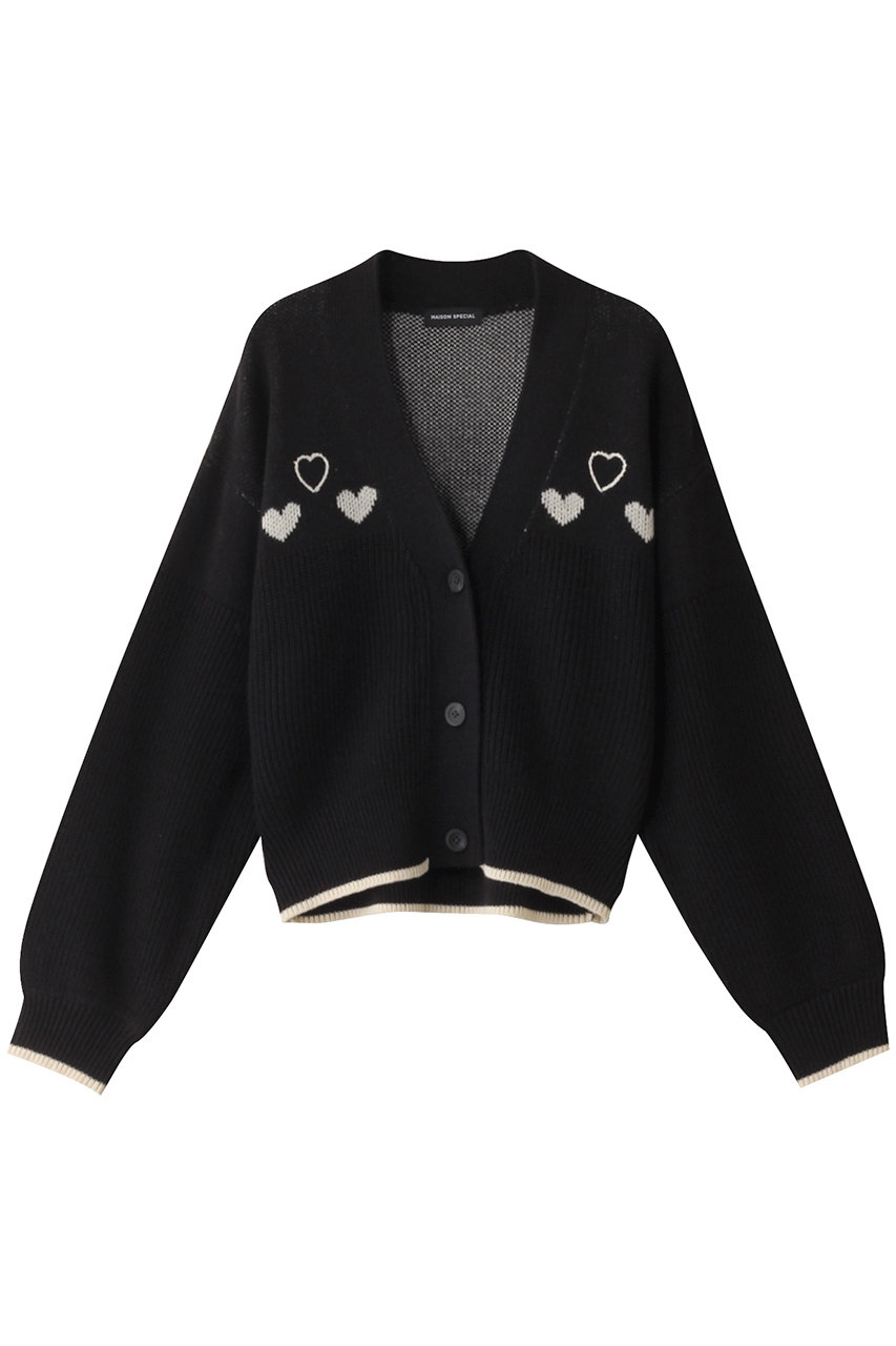 メゾンスペシャル/MAISON SPECIALのHeart Jacquard Short Length Knit Cardigan/ハートジャガードショートニットカーディガン(BLK(ブラック)/21242365313)