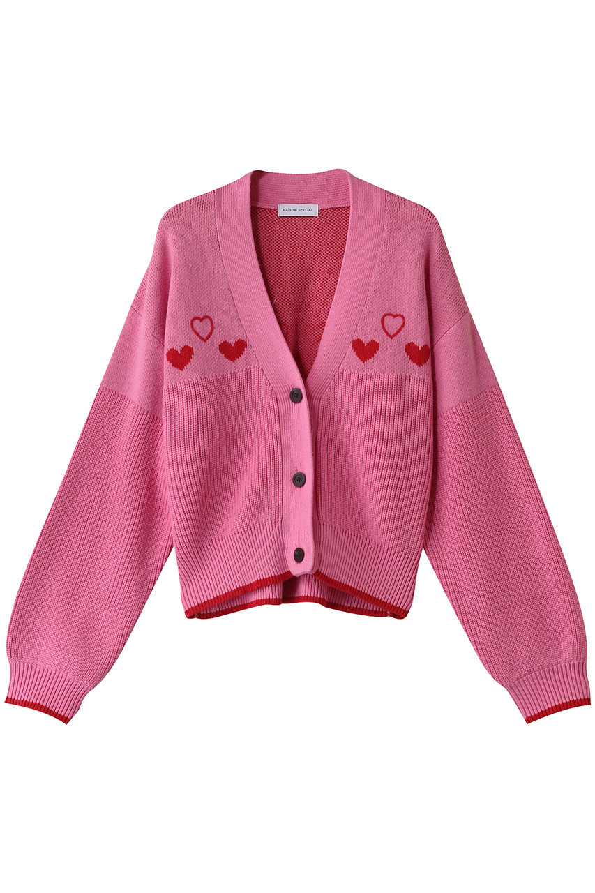 メゾンスペシャル/MAISON SPECIALのHeart Jacquard Short Length Knit Cardigan/ハートジャガードショートニットカーディガン(PNK(ピンク)/21242365313)