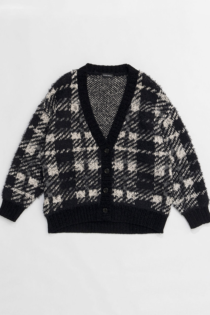 メゾンスペシャル/MAISON SPECIALのPlaid Jacquard Knit Cardigan/ジャガードチェックカーディガン(BLK(ブラック)/21242365708)