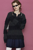 Cable Knitting Border Rugger Knit Tops/ケーブルボーダーラガーニット