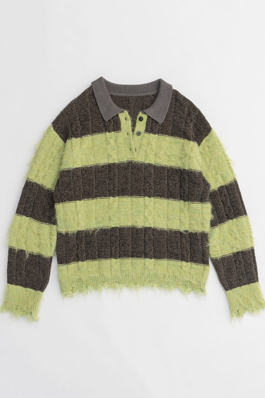 メゾンスペシャル/MAISON SPECIALの【予約販売】Cable Knitting Border Rugger Knit Tops/ケーブルボーダーラガーニット(KHK(カーキ)/21242365709)