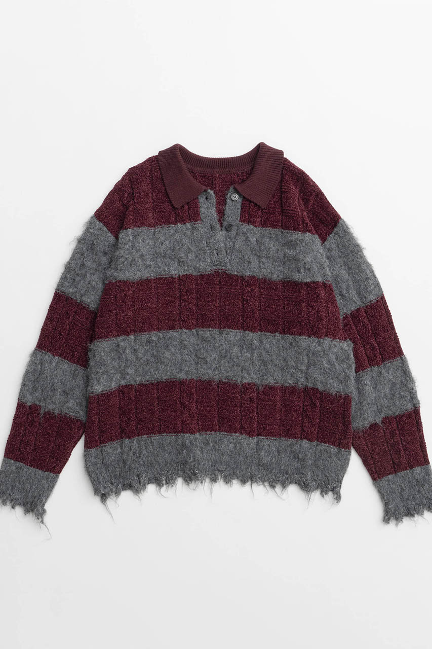 メゾンスペシャル/MAISON SPECIALの【予約販売】Cable Knitting Border Rugger Knit Tops/ケーブルボーダーラガーニット(BRD(ボルドー)/21242365709)