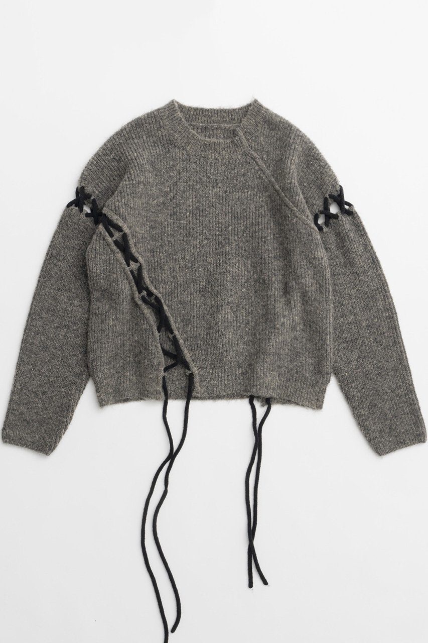 メゾンスペシャル/MAISON SPECIALのLace Up Knit Tops/レースアップニットトップス(GRY(グレー)/21242365711)