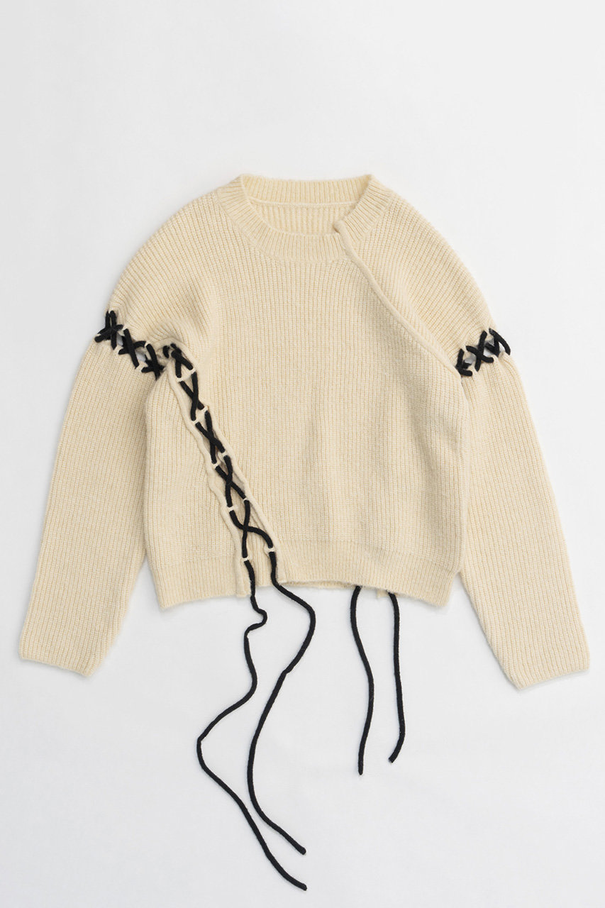 MAISON SPECIAL Lace Up Knit Tops/レースアップニットトップス (O.WHT(オフホワイト), FREE) メゾンスペシャル ELLE SHOP MAISON SPECIAL Lace Up Knit Tops/レースアップニットトップス (O.WHT(オフホワイト), FREE) メゾンスペシャル ELLE SHOP