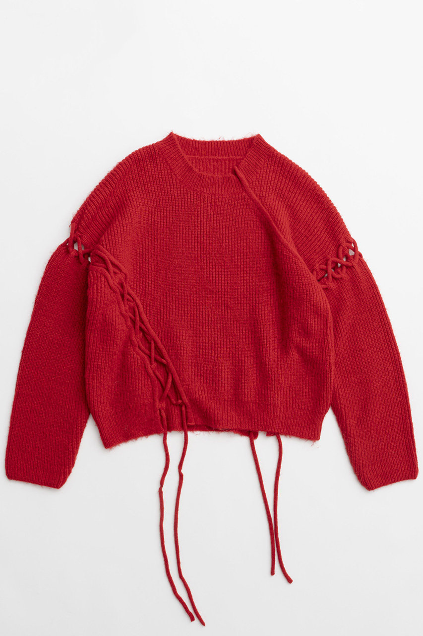 MAISON SPECIAL Lace Up Knit Tops/レースアップニットトップス (RED(レッド), FREE) メゾンスペシャル ELLE SHOP MAISON SPECIAL Lace Up Knit Tops/レースアップニットトップス (RED(レッド), FREE) メゾンスペシャル ELLE SHOP