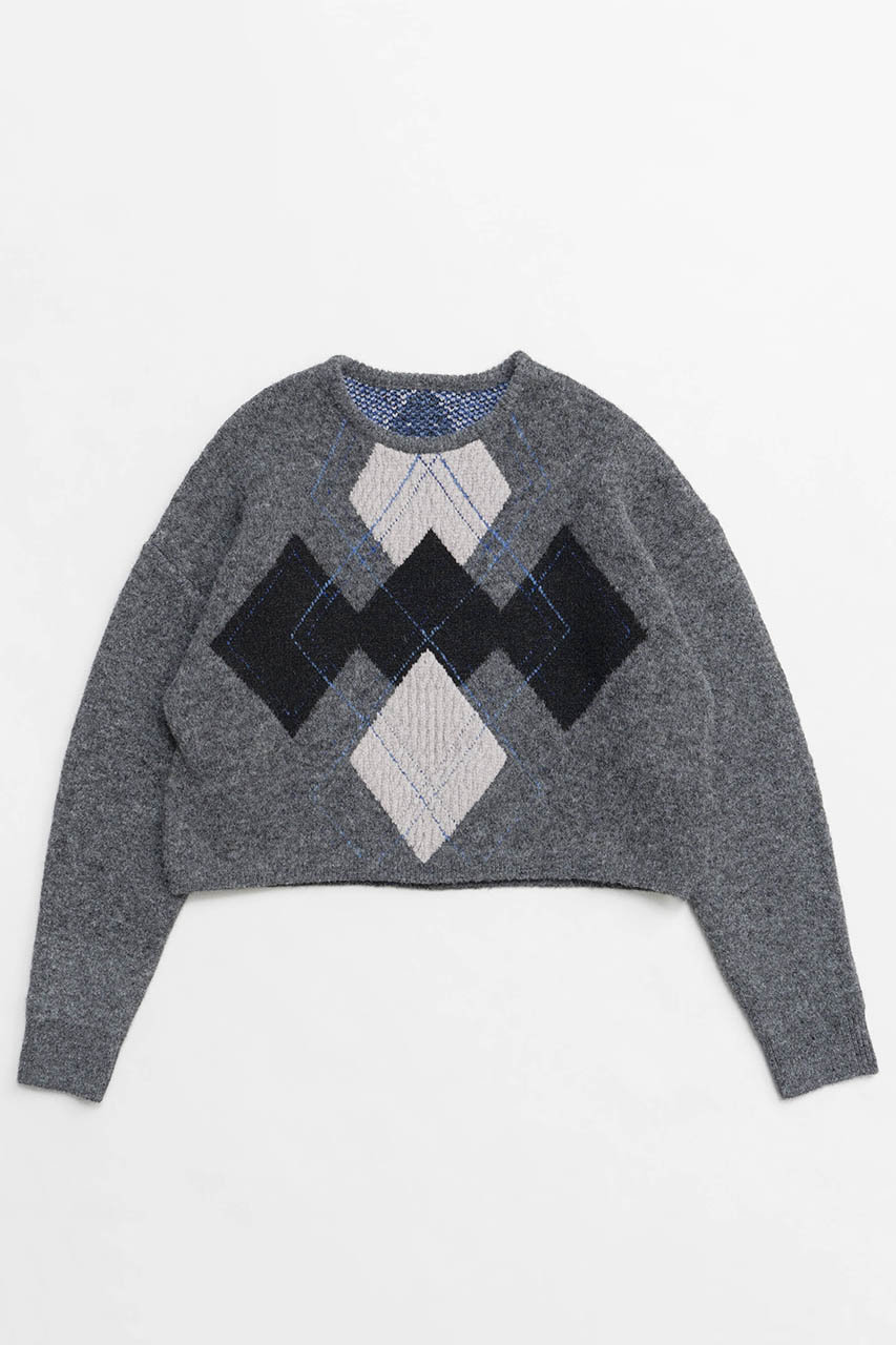 メゾンスペシャル/MAISON SPECIALのArgyle Knit Tops/アーガイルニットトップ(GRY(グレー)/21242365807)