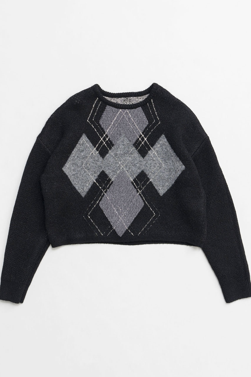 メゾンスペシャル/MAISON SPECIALのArgyle Knit Tops/アーガイルニットトップ(BLK(ブラック)/21242365807)