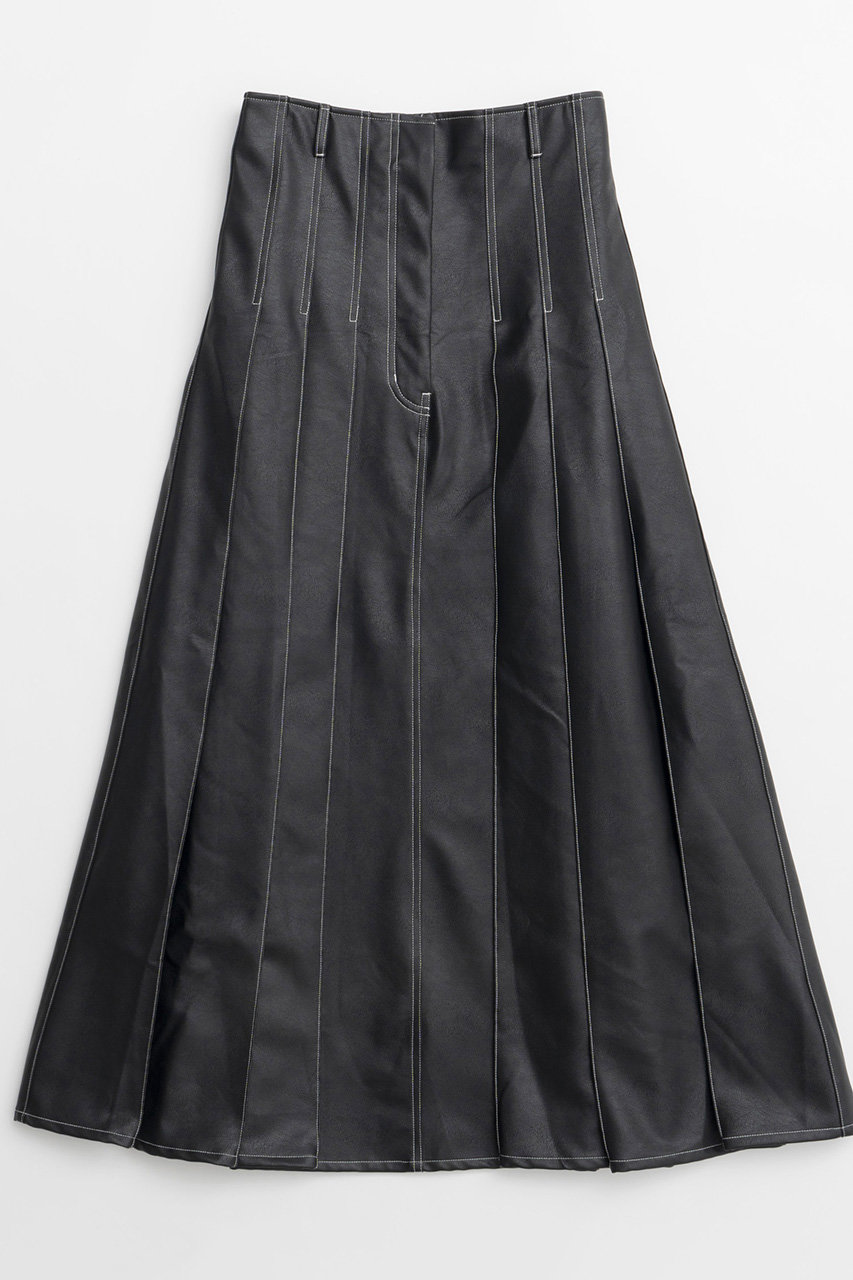 MAISON SPECIAL Tack Pleats Vegan Leather Long Skirt/タックプリーツヴィーガンレザーロングスカート (BLK(ブラック), 36) メゾンスペシャル ELLE SHOP