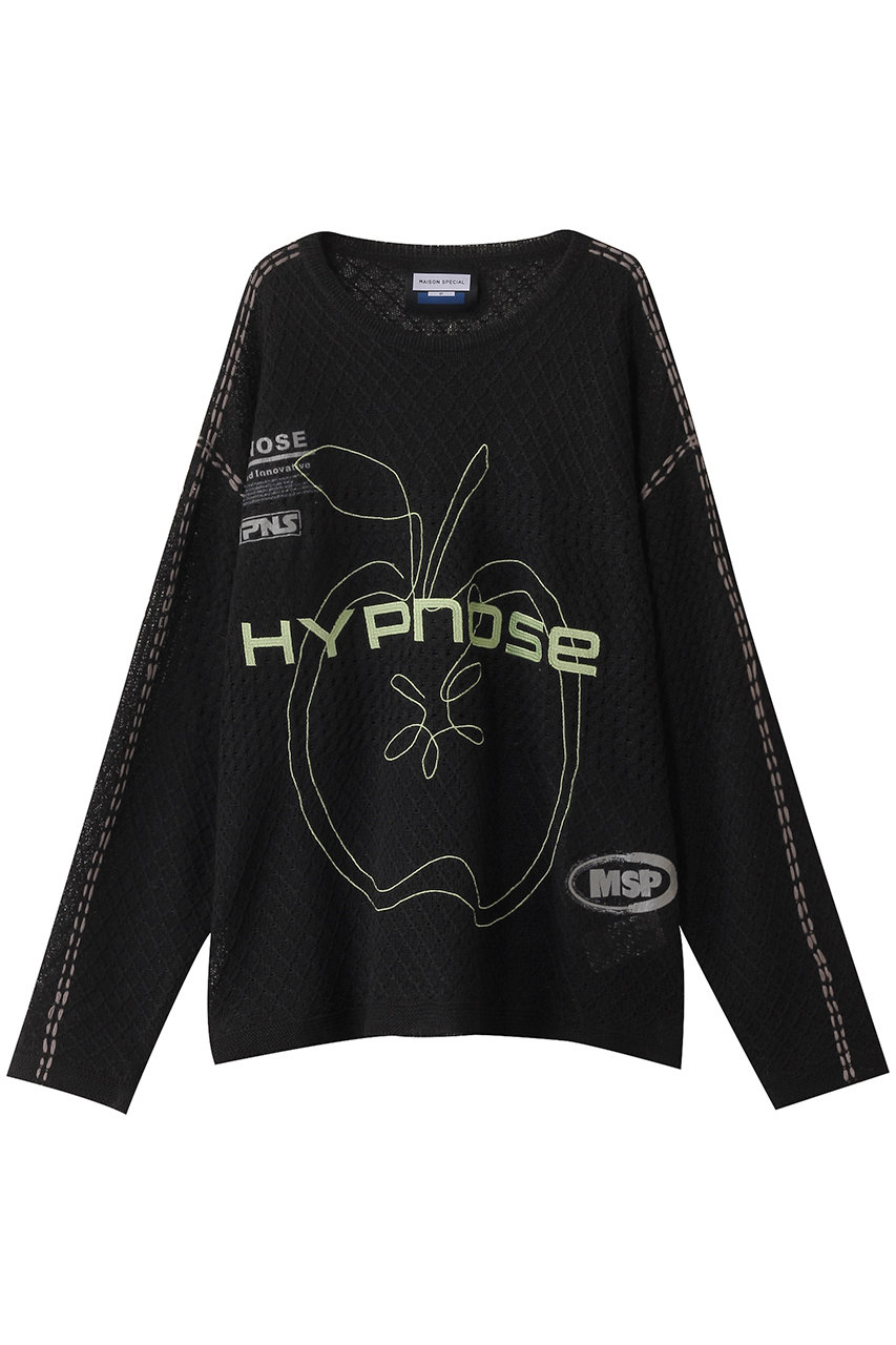 メゾンスペシャル/MAISON SPECIALの【UNISEX】HYPNOSE刺しゅうメッシュニット(BLK(ブラック)/11251361202)