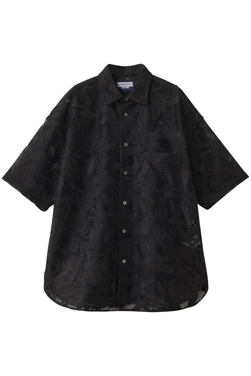 MAISON SPECIAL 【UNISEX】メッシュフラワー刺しゅう半袖シャツ (BLK(ブラック), 2) メゾンスペシャル ELLE SHOP MAISON SPECIAL 【UNISEX】メッシュフラワー刺しゅう半袖シャツ (BLK(ブラック), 2) メゾンスペシャル ELLE SHOP