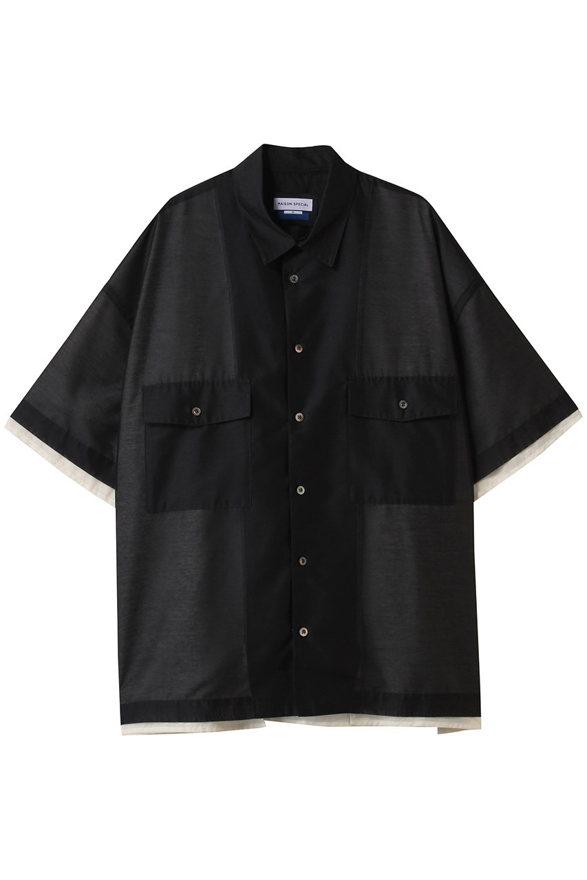 MAISON SPECIAL 【UNISEX】半袖レイヤードシアーシャツ (BLK(ブラック), 1) メゾンスペシャル ELLE SHOP MAISON SPECIAL 【UNISEX】半袖レイヤードシアーシャツ (BLK(ブラック), 1) メゾンスペシャル ELLE SHOP