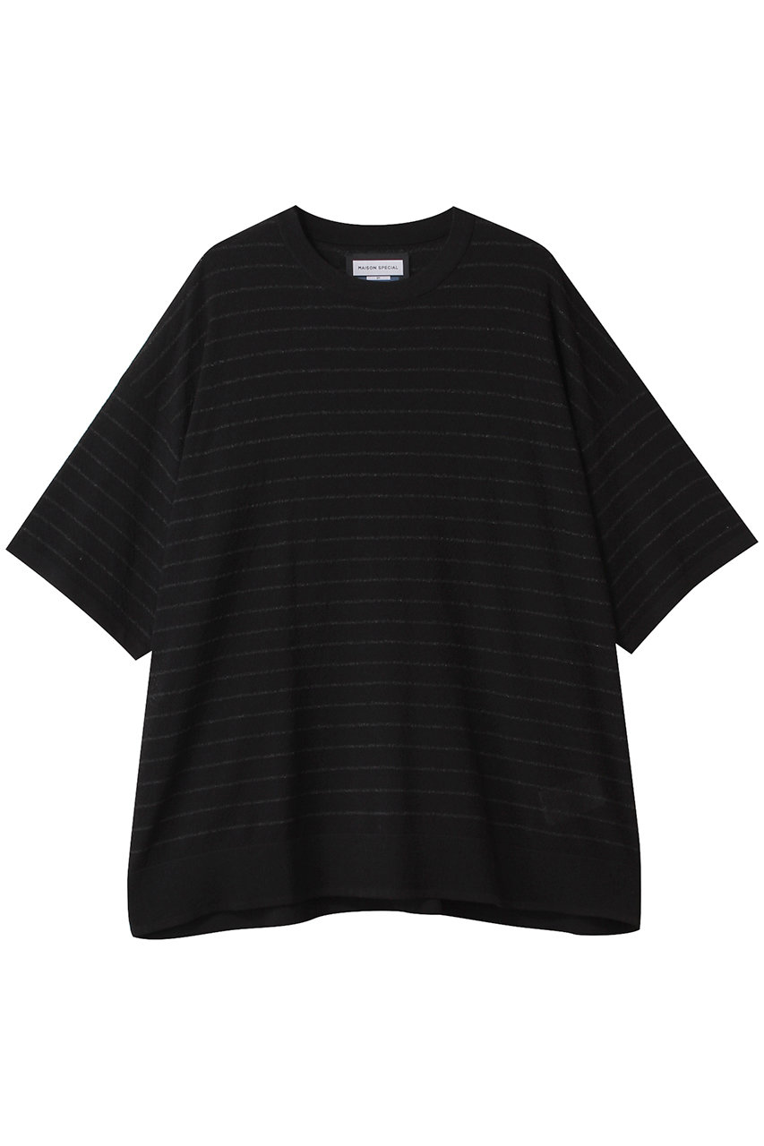 MAISON SPECIAL 【UNISEX】ラメボーダーシアー半袖ニット (BLK(ブラック), 2) メゾンスペシャル ELLE SHOP MAISON SPECIAL 【UNISEX】ラメボーダーシアー半袖ニット (BLK(ブラック), 2) メゾンスペシャル ELLE SHOP