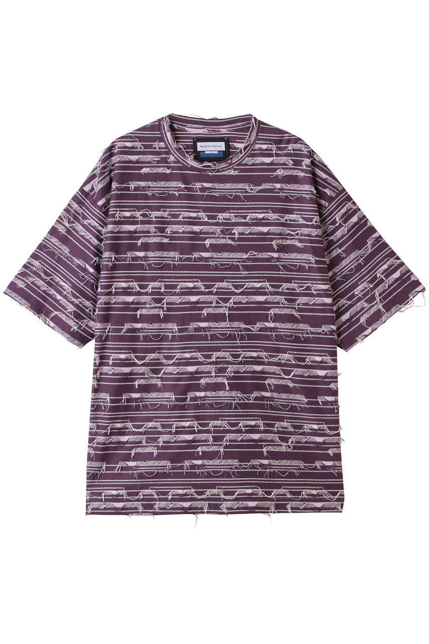 MAISON SPECIAL 【UNISEX】マルチボーダーバックカットジャガードニットTシャツ (PPL(パープル), 2) メゾンスペシャル ELLE SHOP MAISON SPECIAL 【UNISEX】マルチボーダーバックカットジャガードニットTシャツ (PPL(パープル), 2) メゾンスペシャル ELLE SHOP
