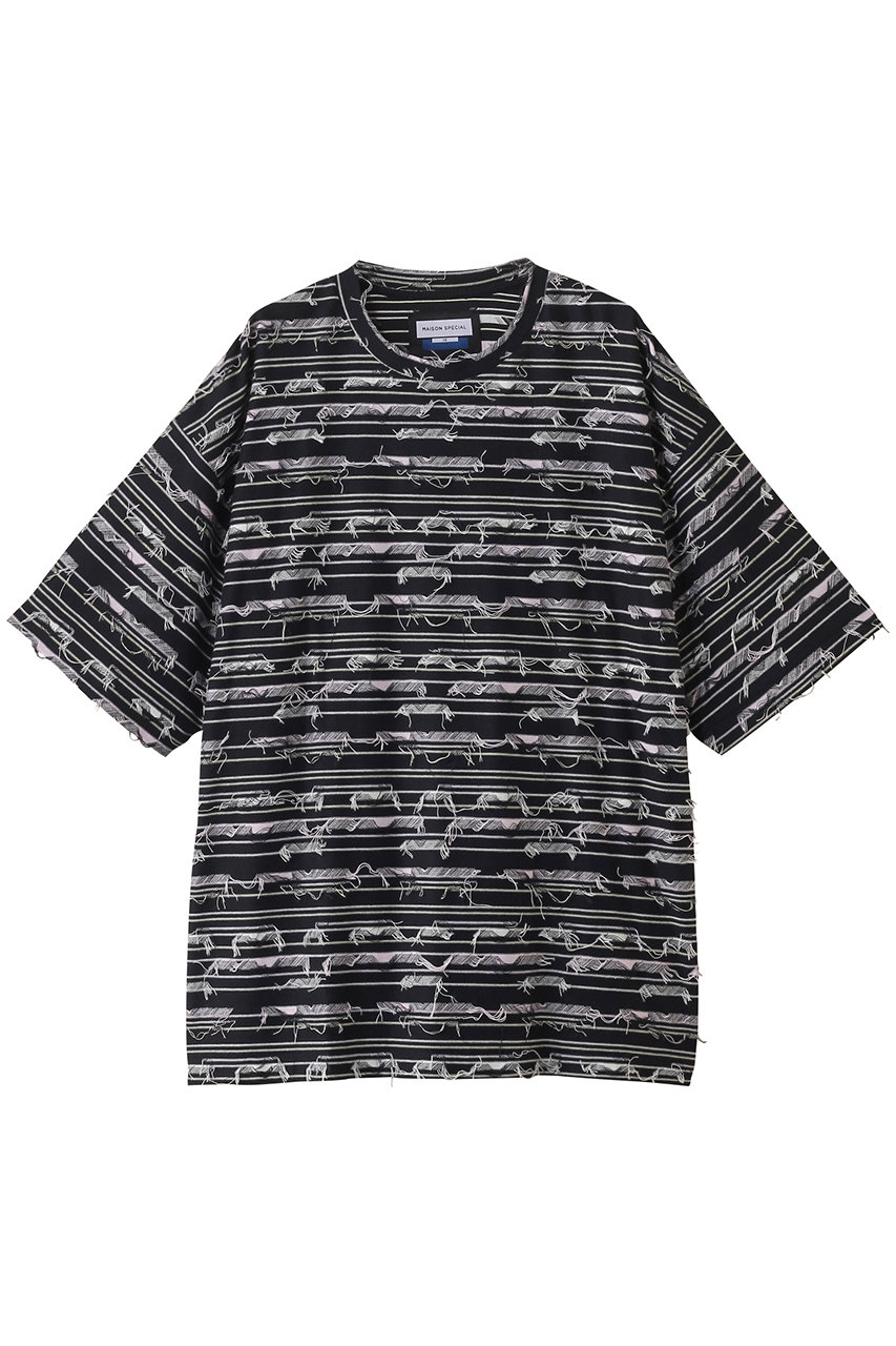 MAISON SPECIAL 【UNISEX】マルチボーダーバックカットジャガードニットTシャツ (BLK(ブラック), 1) メゾンスペシャル ELLE SHOP MAISON SPECIAL 【UNISEX】マルチボーダーバックカットジャガードニットTシャツ (BLK(ブラック), 1) メゾンスペシャル ELLE SHOP