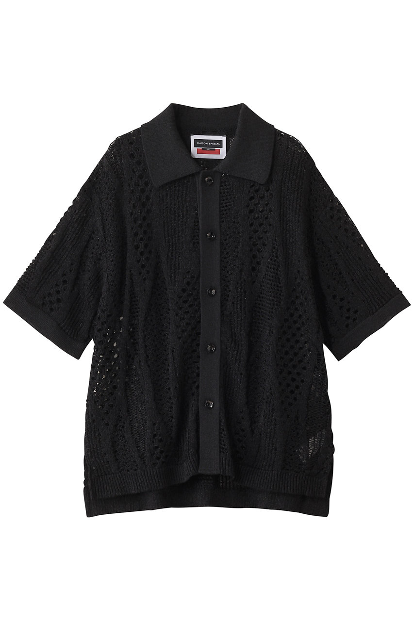 MAISON SPECIAL 【UNISEX】和紙メッシュニット半袖シャツ (BLK(ブラック), 2) メゾンスペシャル ELLE SHOP MAISON SPECIAL 【UNISEX】和紙メッシュニット半袖シャツ (BLK(ブラック), 2) メゾンスペシャル ELLE SHOP