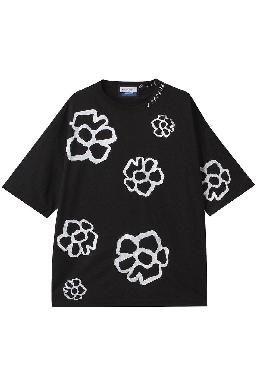 メゾンスペシャル/MAISON SPECIALの【UNISEX】フラワーハンドプリントS/STシャツ(BLK(ブラック)/11251411215)