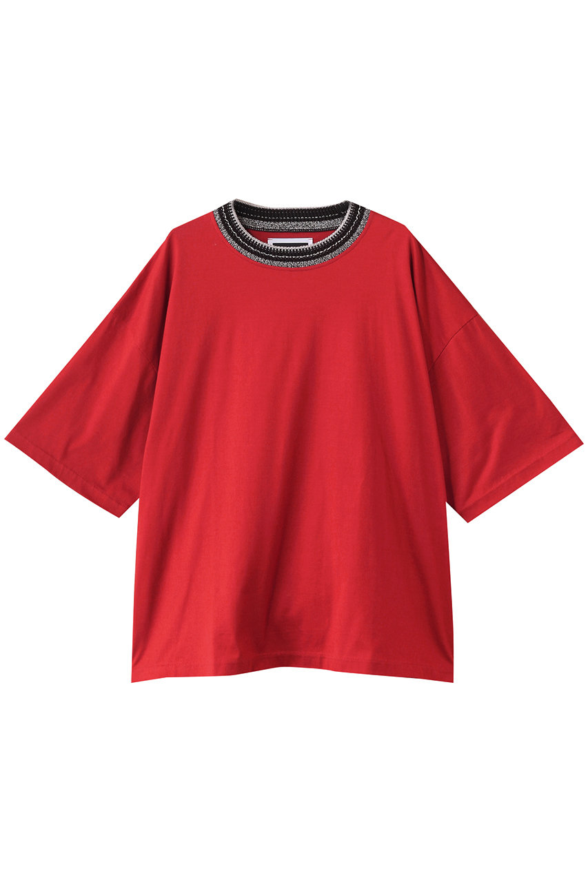 MAISON SPECIAL 【UNISEX】襟リブニット切替 Tシャツ (RED(レッド), 1) メゾンスペシャル ELLE SHOP MAISON SPECIAL 【UNISEX】襟リブニット切替 Tシャツ (RED(レッド), 1) メゾンスペシャル ELLE SHOP