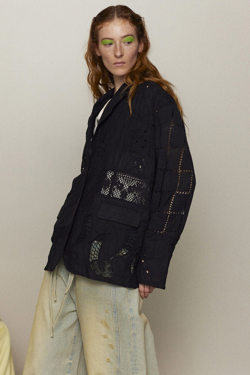 タグ付き　メゾンスペシャル レースファブリックドッキングジャケット　黒 MAISON SPECIAL(メゾンスペシャル)｜Lace Fabric Docking Jacket